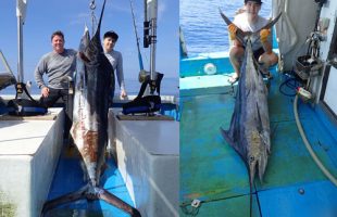 トローリングでカジキを2本釣り上げた親子