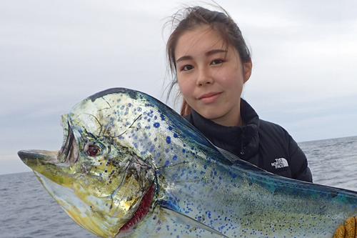 東京から来た若い女性がシイラ釣る