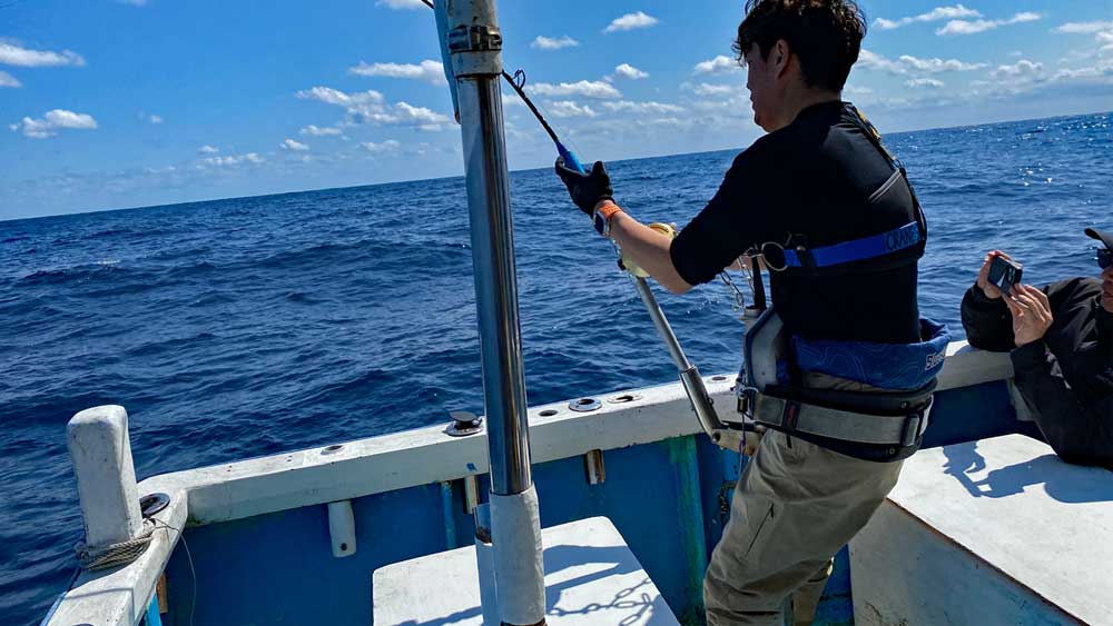 沖縄のトローリングでバショウカジキ釣りをしているアングラー