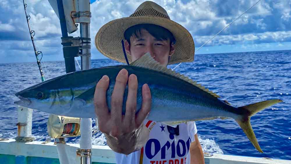 トローリングで釣り上げたツムブリ