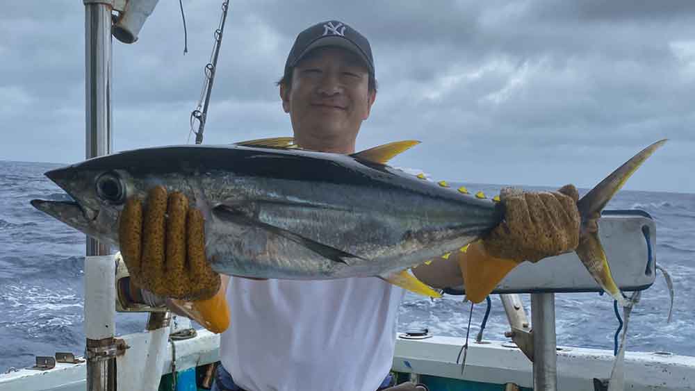トローリングで釣り上げたマグロ